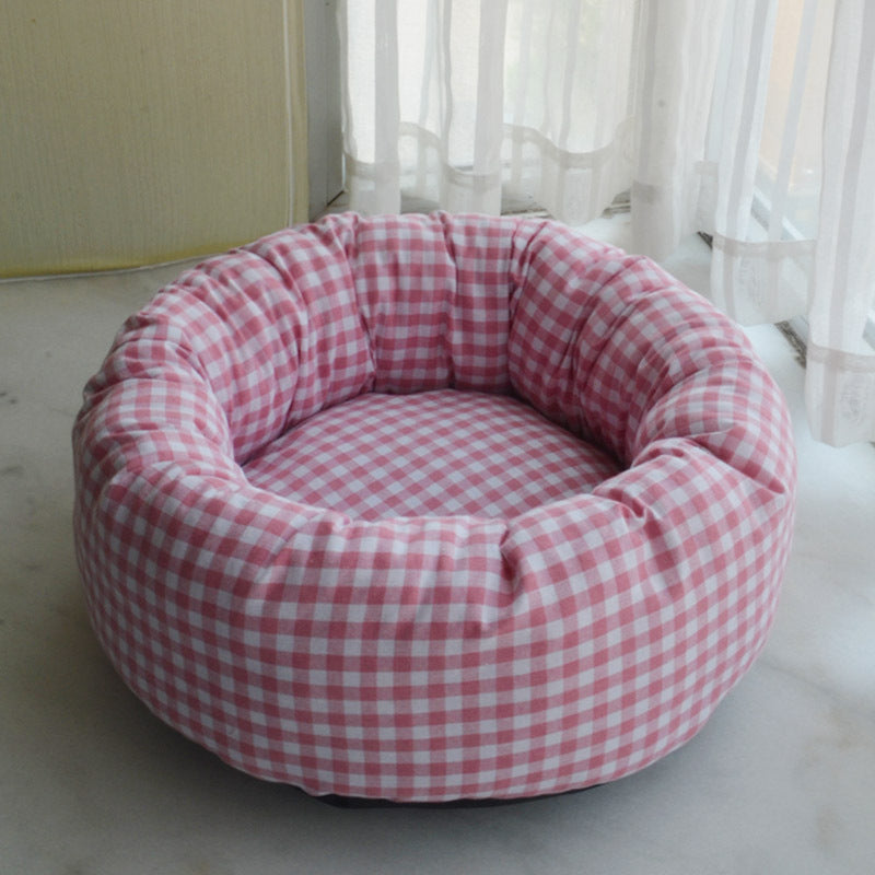 Panier pour chat chaud et douillet, motif vichy, déhoussable et lavable