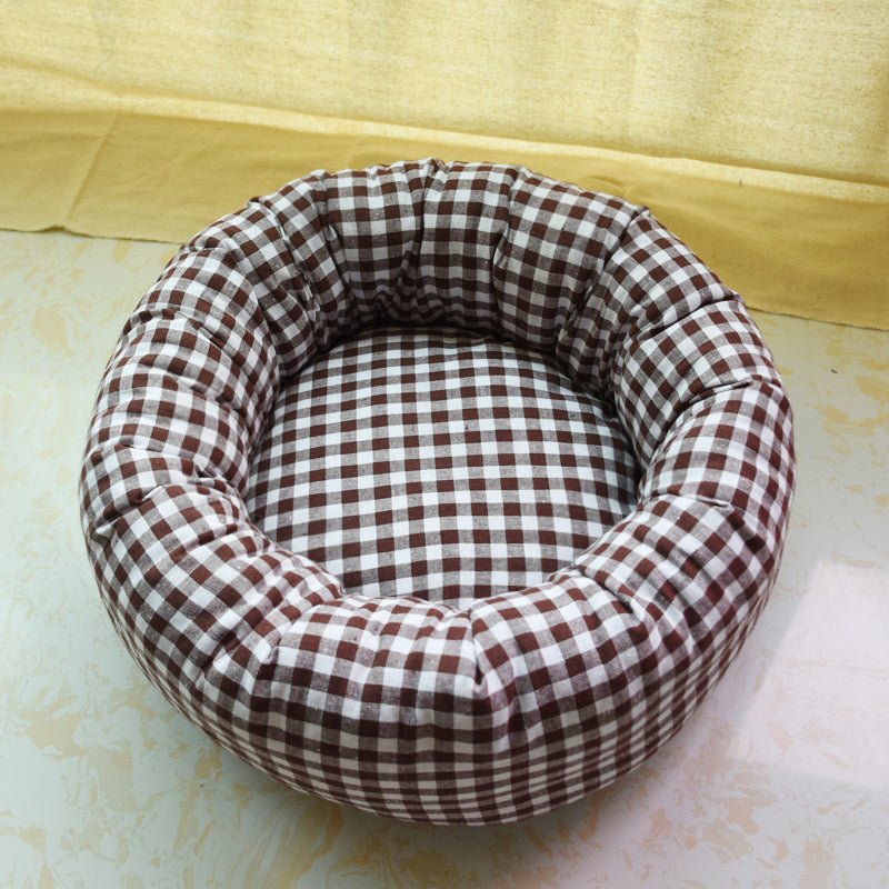 Panier pour chat chaud et douillet, motif vichy, déhoussable et lavable