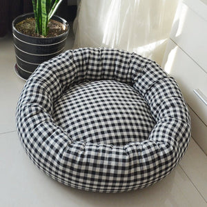 Panier pour chat chaud et douillet, motif vichy, déhoussable et lavable