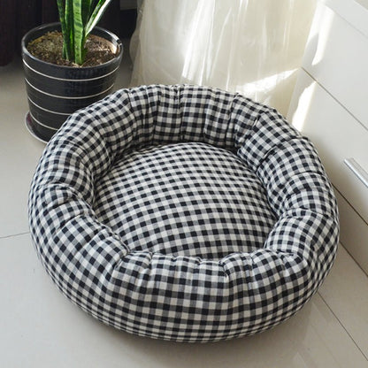 Panier pour chat chaud et douillet, motif vichy, déhoussable et lavable