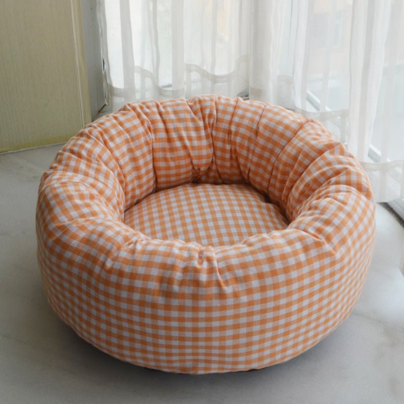 Panier pour chat chaud et douillet, motif vichy, déhoussable et lavable