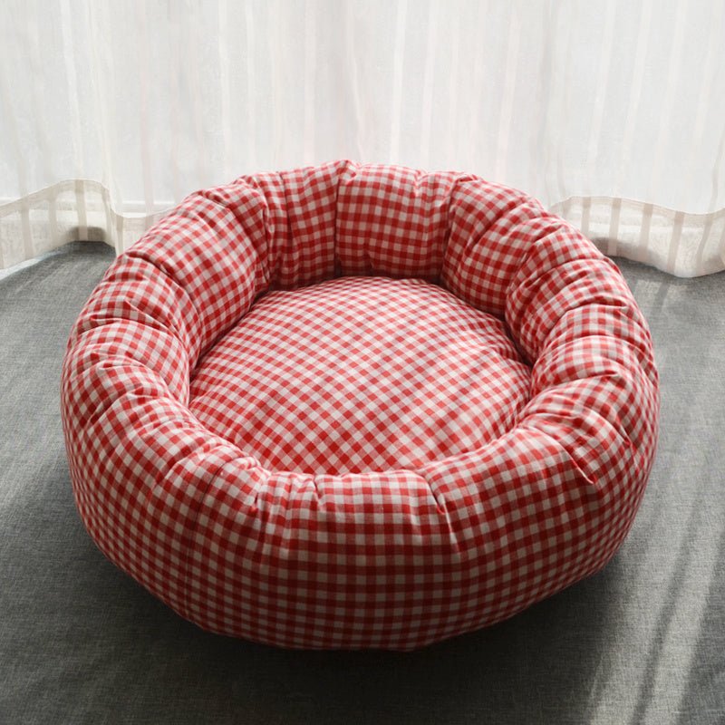 Panier pour chat chaud et douillet, motif vichy, déhoussable et lavable